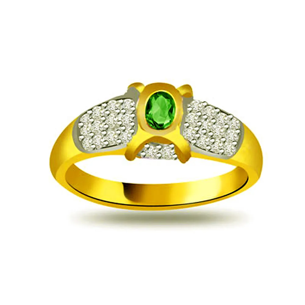 Shine of Bridal 0.30ct Diamond & Emerald Gold rings SDR1093 -Diamond & Emerald