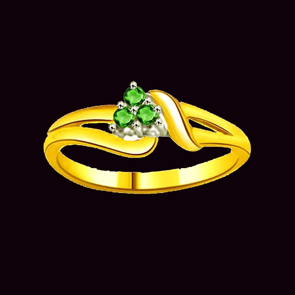 Princess Pretty Round Emerald Gold rings SDR1100 -Diamond & Emerald