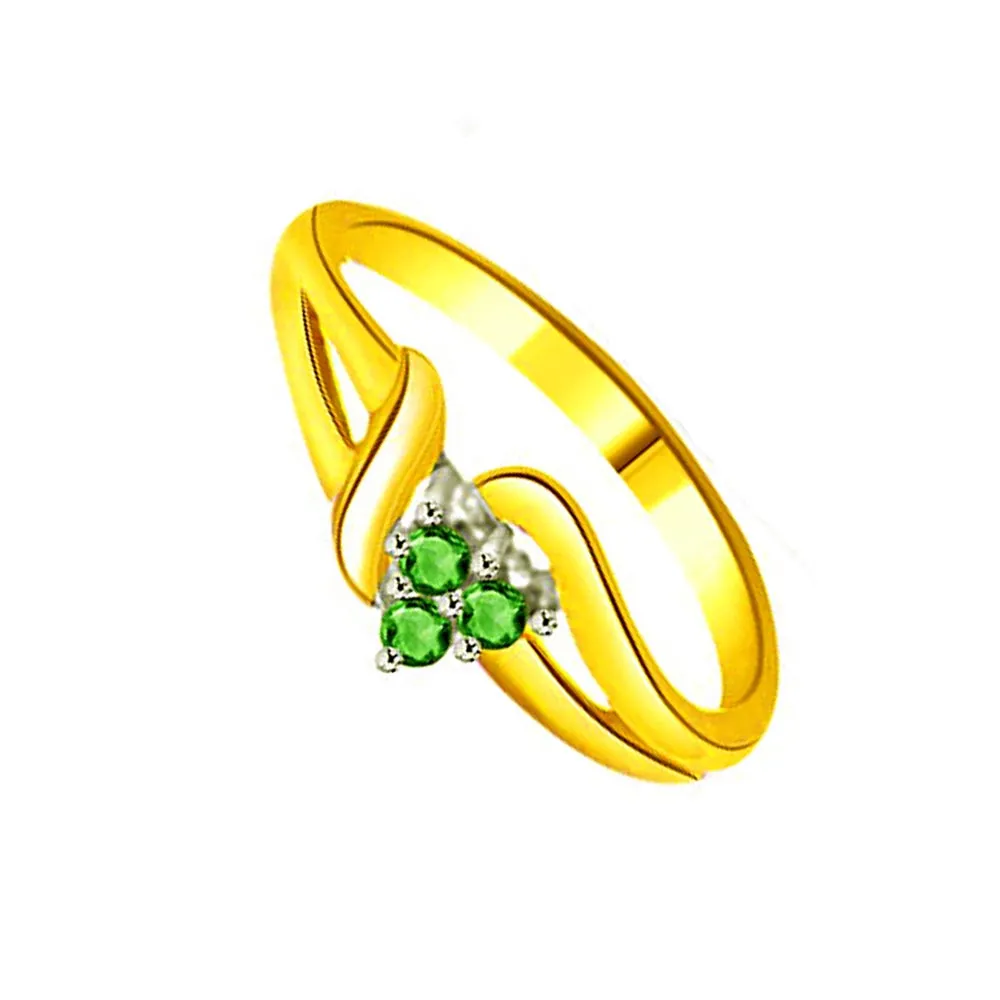 Princess Pretty Round Emerald Gold rings SDR1100 -Diamond & Emerald