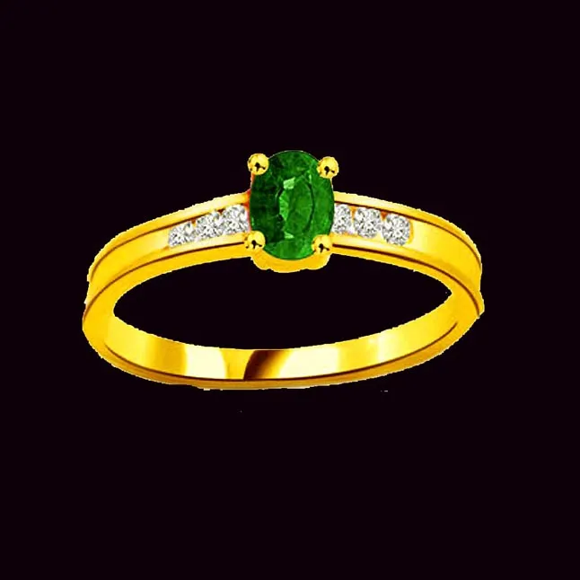 Green Star on Finger 0.12cts Real Diamond & Emerald Gold Ring (SDR1103)