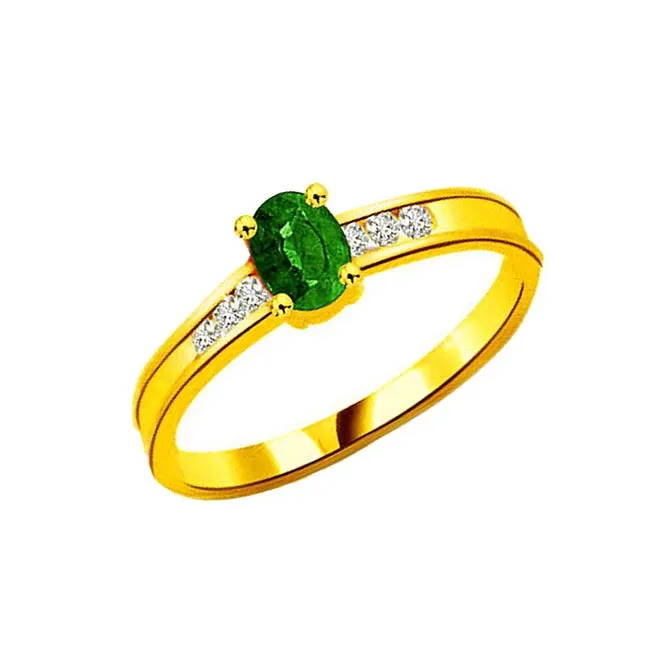 Green Star on Finger 0.12cts Real Diamond & Emerald Gold Ring (SDR1103)