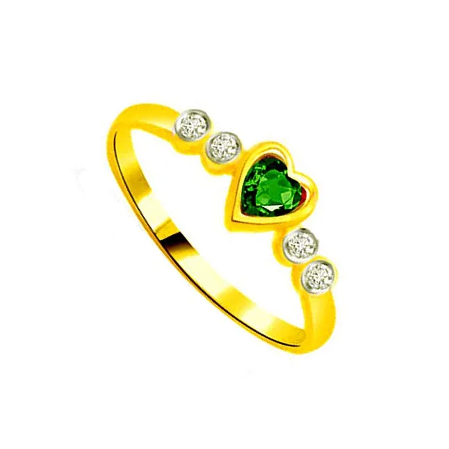 Green Heart Real Diamond & Emerald Heart Ring (SDR1106)