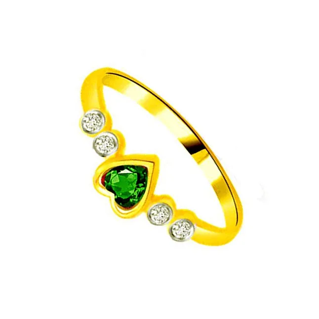 Green Heart Real Diamond & Emerald Heart Ring (SDR1106)