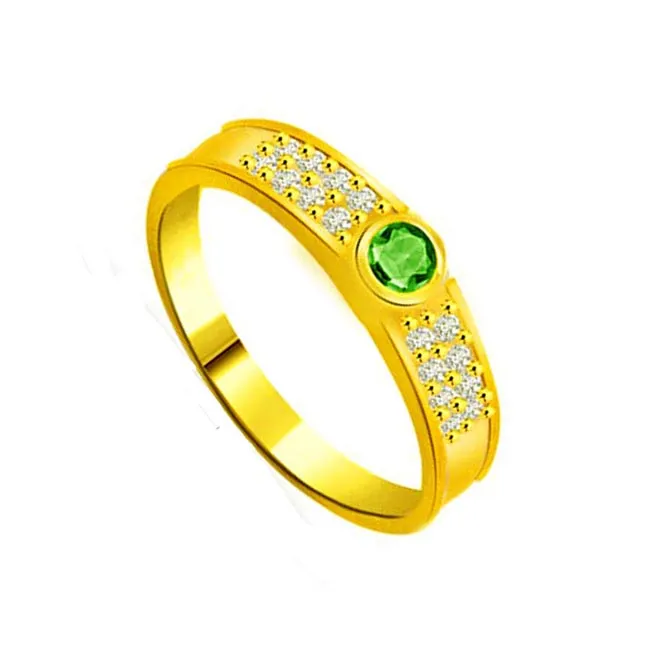 Dazzling Stars on Gold 0.16cts Real Diamond & Emerald Ring (SDR1112)