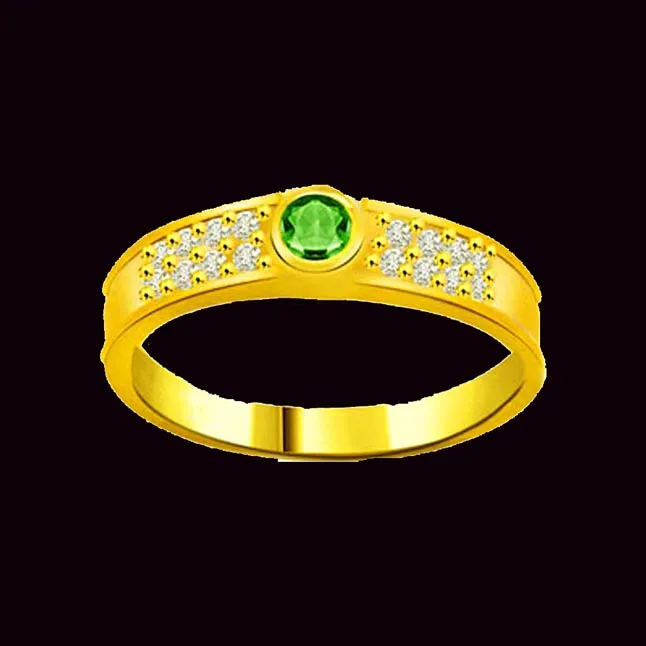 Dazzling Stars on Gold 0.16cts Real Diamond & Emerald Ring (SDR1112)