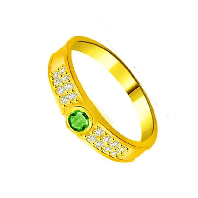 Dazzling Stars on Gold 0.16cts Real Diamond & Emerald Ring (SDR1112)