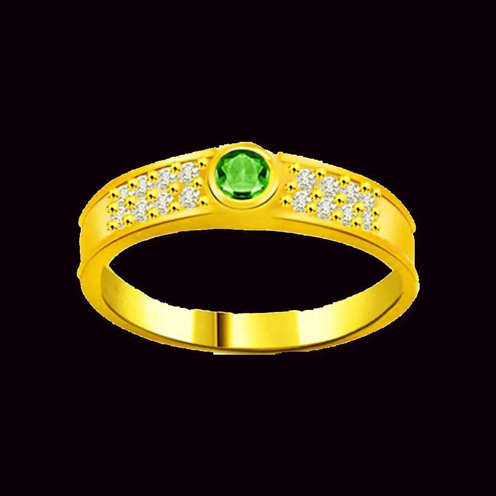 Dazzling Stars on Gold 0.16ct Diamond & Emerald rings SDR1112 -Diamond & Emerald