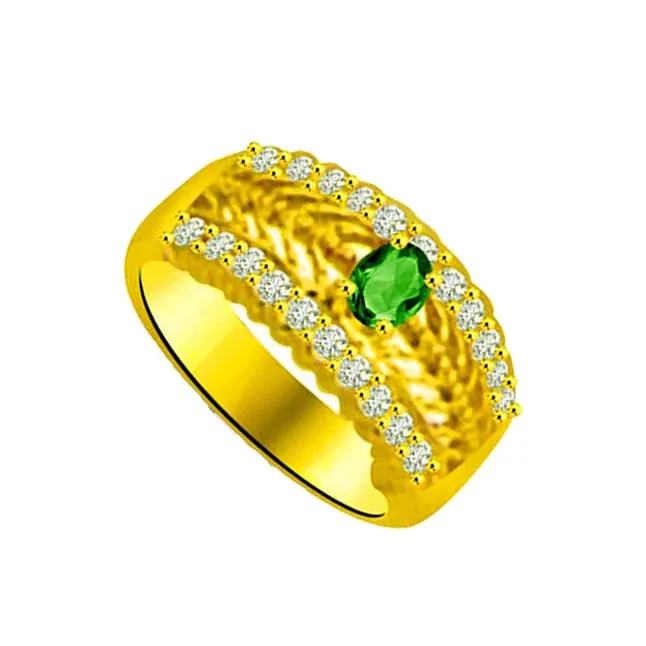 Dazzle Green 0.30cts Real Diamond & Emerald Ring (SDR1119)