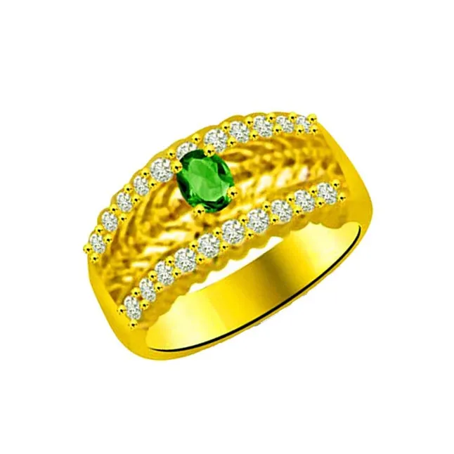 Dazzle Green 0.30cts Real Diamond & Emerald Ring (SDR1119)