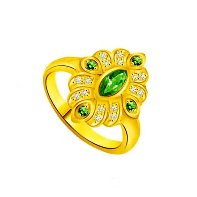 Floral Emerald Classic Real Diamond & Emerald Ring (SDR1120)