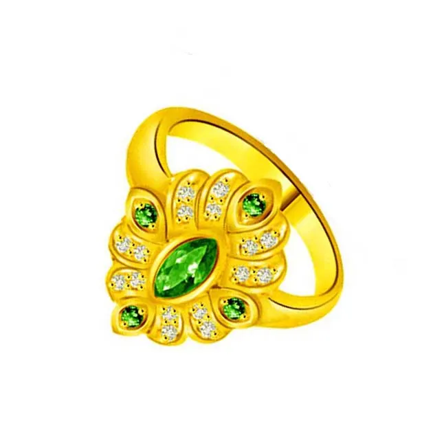 Floral Emerald Classic Real Diamond & Emerald Ring (SDR1120)