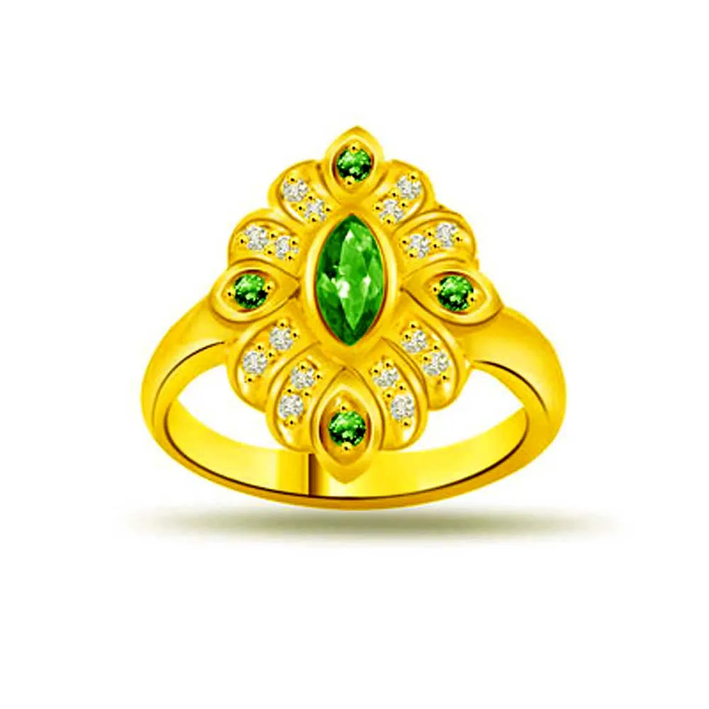 Floral Emerald Classic Diamond & Emerald rings SDR1120 -Diamond & Emerald