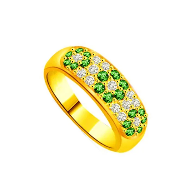 Green Flower's in Finger 0.26cts Real Diamond & Emerald Ring (SDR1121)