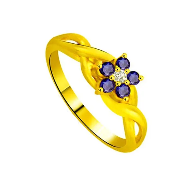 Blue Flower Classic Real Diamond & Sapphire Ring (SDR1127)