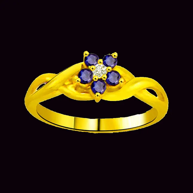 Blue Flower Classic Real Diamond & Sapphire Ring (SDR1127)