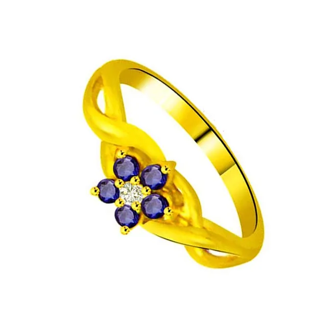 Blue Flower Classic Real Diamond & Sapphire Ring (SDR1127)