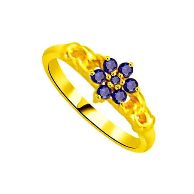 Blue Flower in Ocean Real Sapphire Gold Ring (SDR1128)
