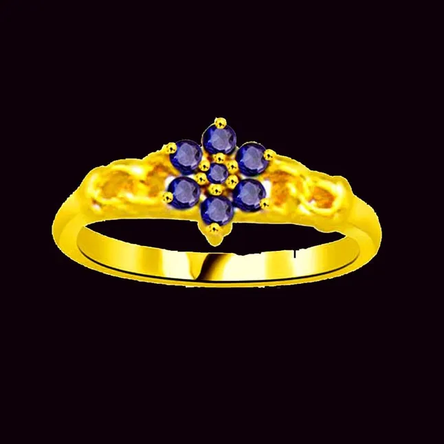 Blue Flower in Ocean Real Sapphire Gold Ring (SDR1128)