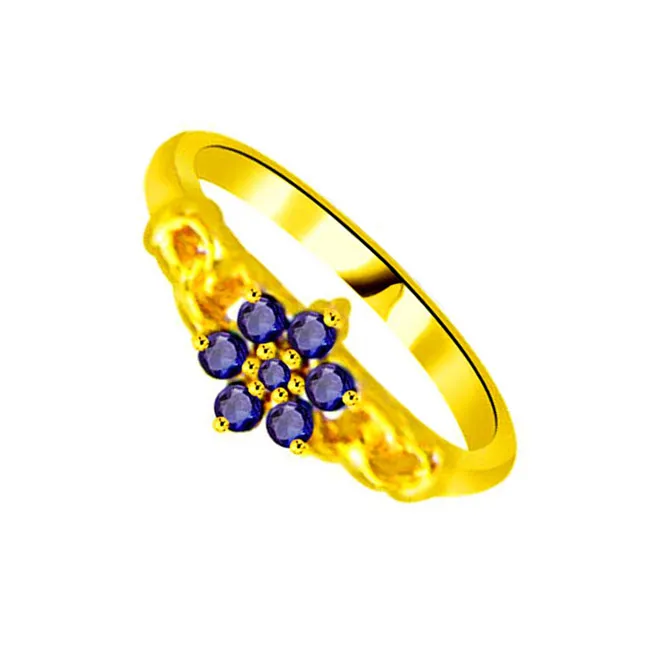 Blue Flower in Ocean Real Sapphire Gold Ring (SDR1128)