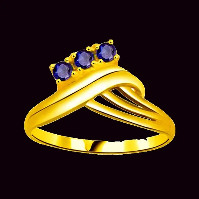 Real Round Sapphire Gold Ring (SDR1137)