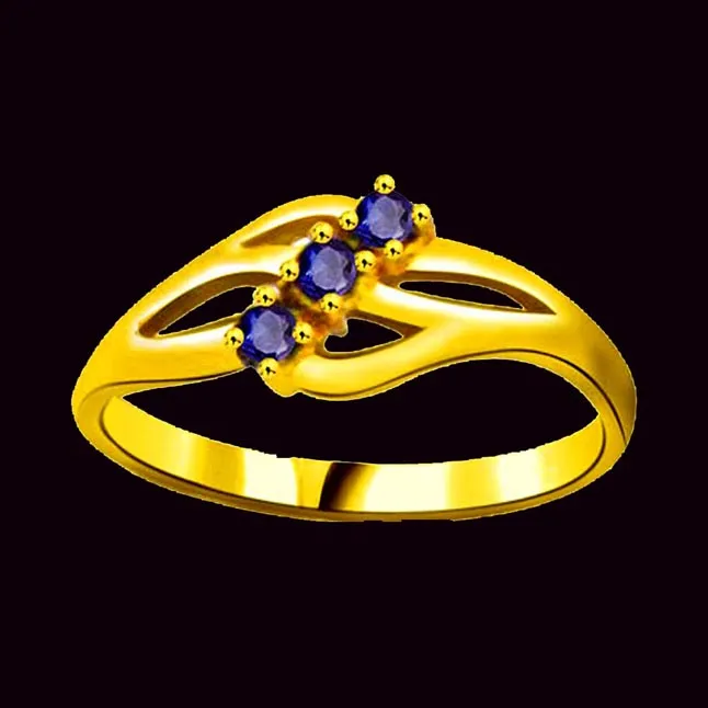 Real Round Sapphire Gold Ring (SDR1138)