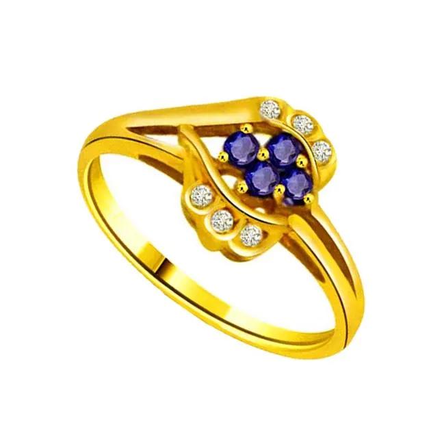 Flower Shaped Real Diamond & Sapphire Gold Ring (SDR1139)