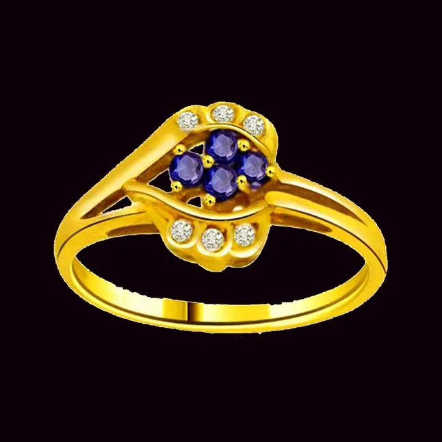Flower Shaped Real Diamond & Sapphire Gold Ring (SDR1139)