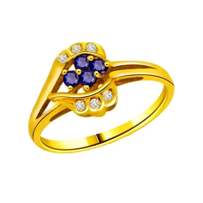 Flower Shaped Real Diamond & Sapphire Gold Ring (SDR1139)