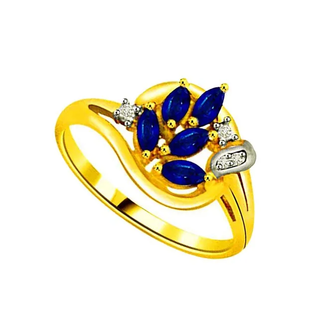 Classic Real Diamond & Sapphire Gold Ring (SDR1140)