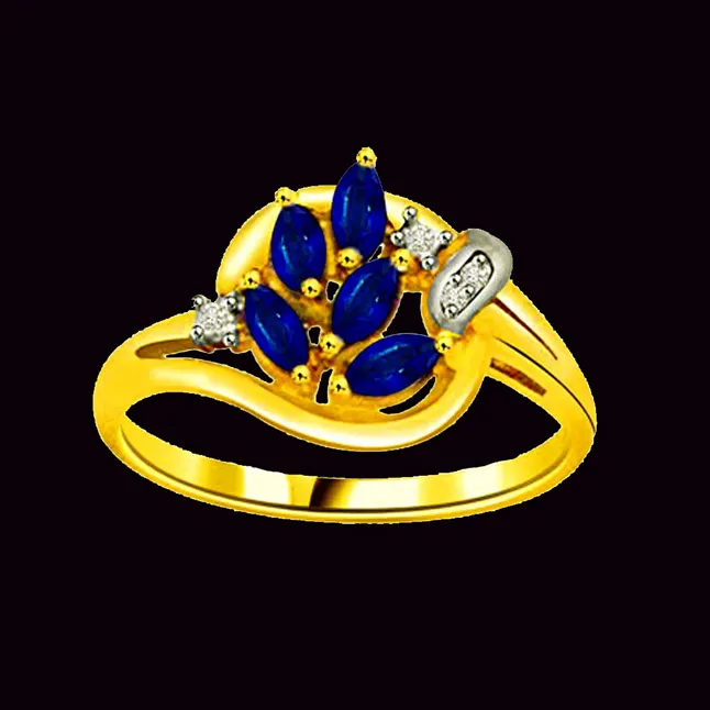 Classic Real Diamond & Sapphire Gold Ring (SDR1140)