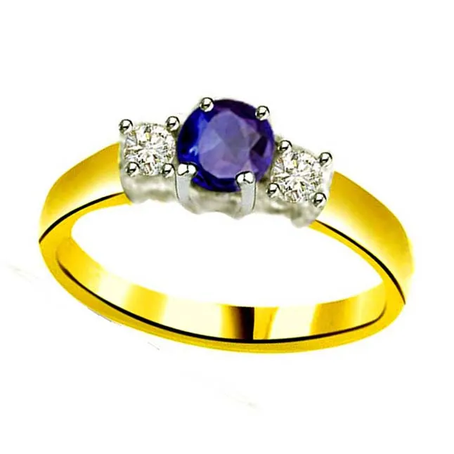 Classic Real Diamond & Sapphire Gold Ring (SDR1141)