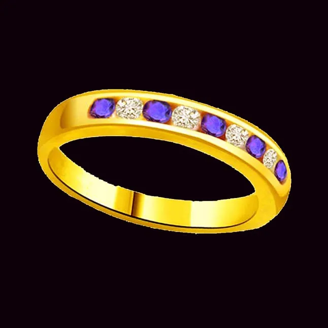 Real Diamond & Blue Sapphire Gold Ring (SDR1145)