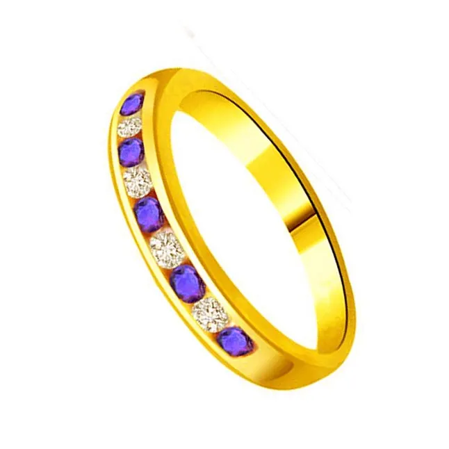 Real Diamond & Blue Sapphire Gold Ring (SDR1145)