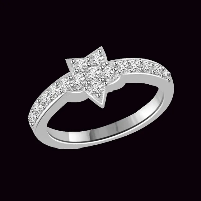 Sparkling Silver Star 0.48cts Real Diamond white Gold Ring (SDR1150)