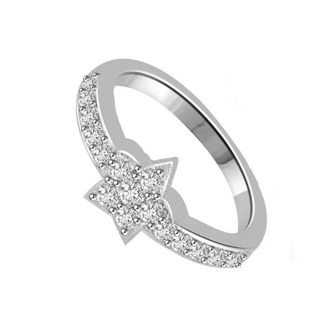 Sparkling Silver Star 0.48cts Real Diamond white Gold Ring (SDR1150)