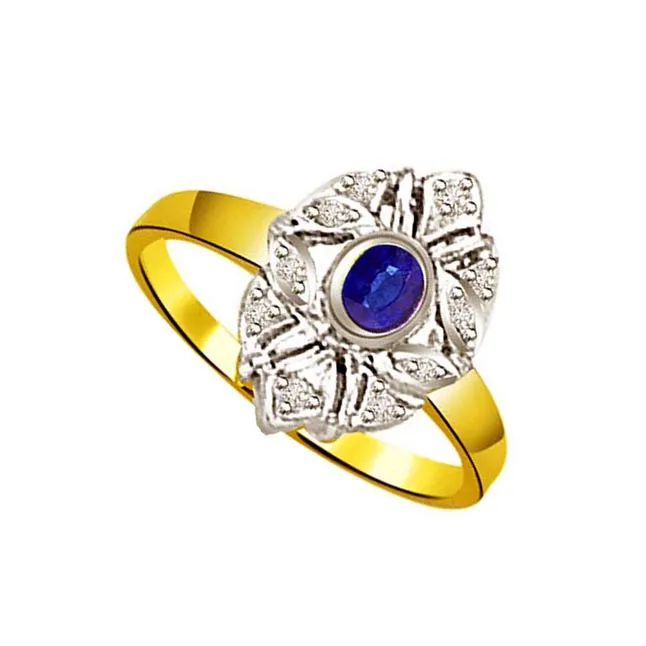 Two-Tone Real Diamond & Blue Sapphire Gold Ring (SDR1160)