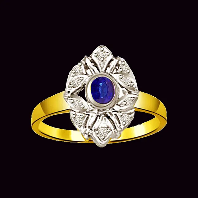 Two-Tone Real Diamond & Blue Sapphire Gold Ring (SDR1160)