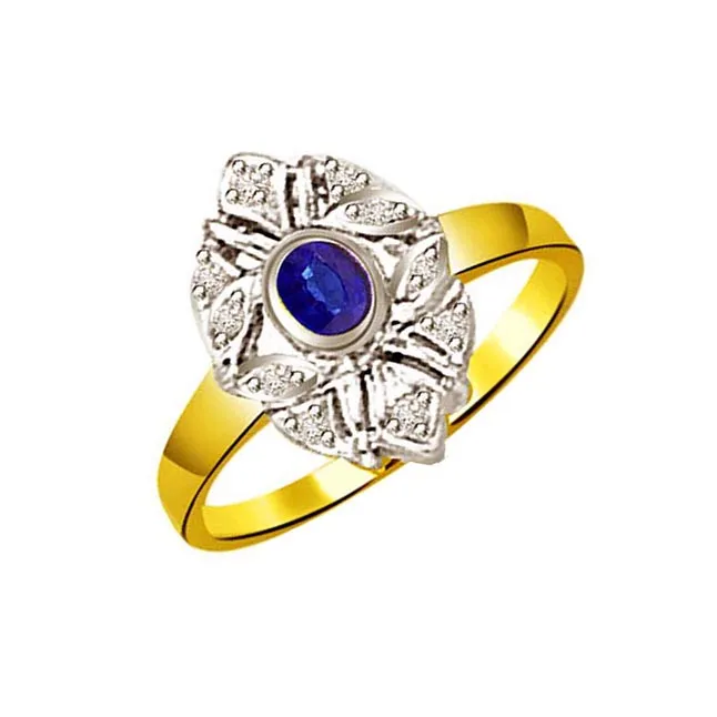 Two-Tone Real Diamond & Blue Sapphire Gold Ring (SDR1160)