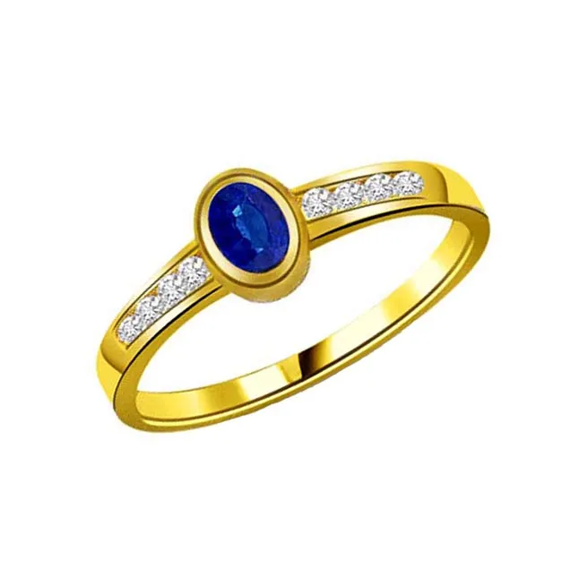 0.16cts Real Diamond & Blue Sapphire Gold Ring (SDR1162)