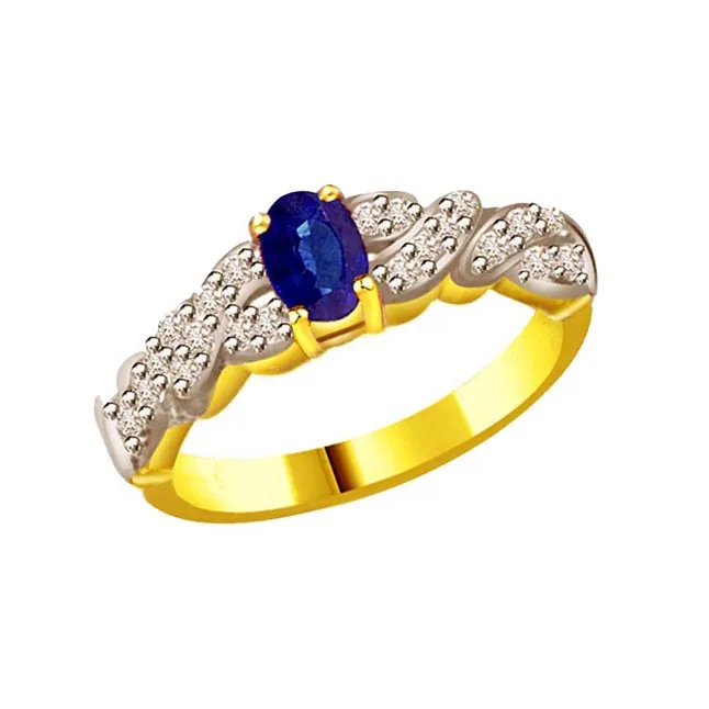 0.22cts Real Diamond & Blue Sapphire Gold Ring (SDR1163)