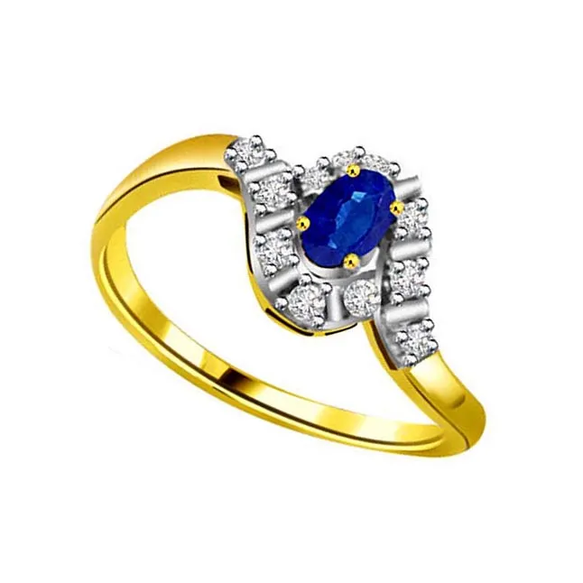 0.22cts Real Diamond & Blue Sapphire Gold Ring (SDR1164)