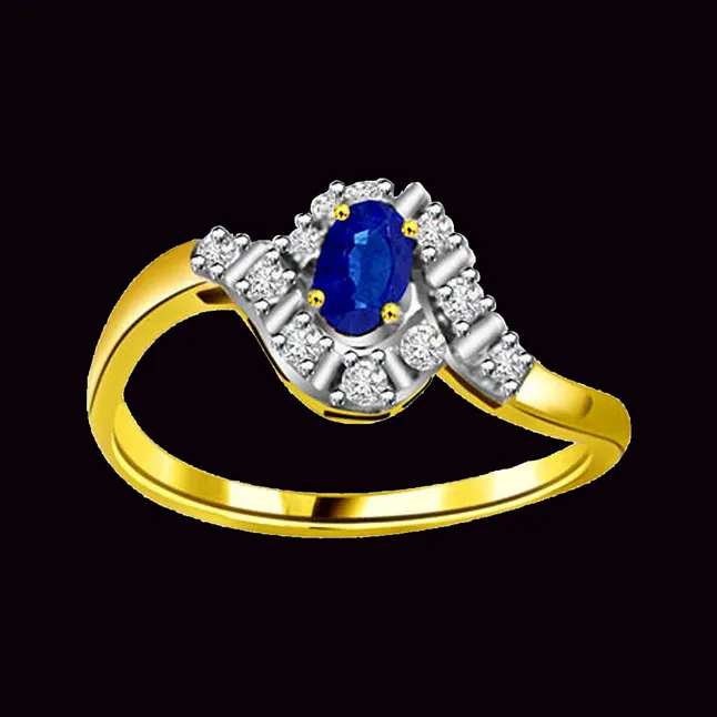 0.22cts Real Diamond & Blue Sapphire Gold Ring (SDR1164)