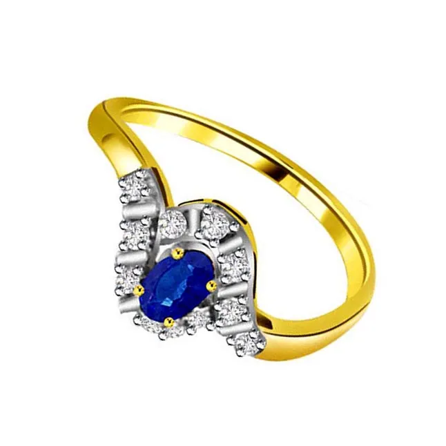 0.22cts Real Diamond & Blue Sapphire Gold Ring (SDR1164)