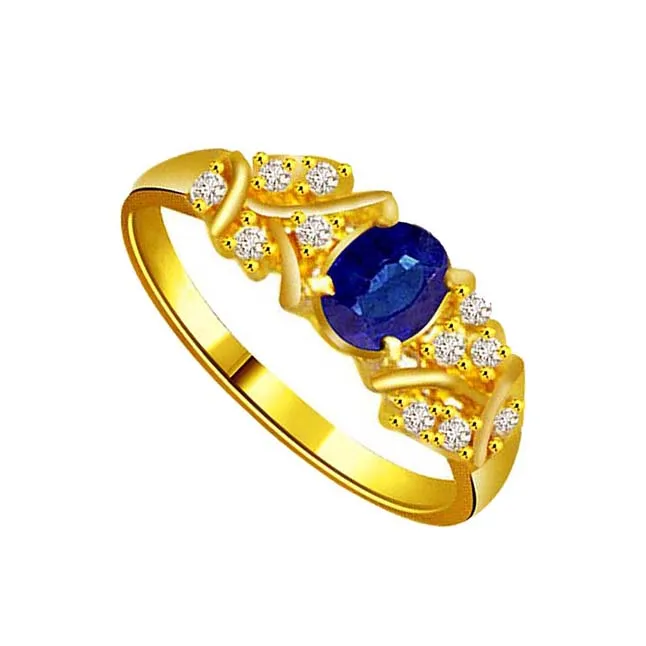 0.22cts Real Diamond & Blue Sapphire Gold Ring (SDR1167)