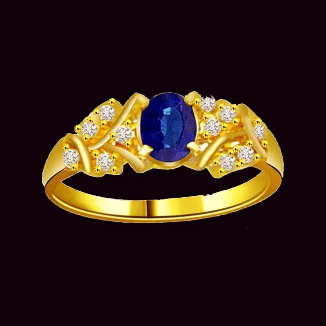 0.22cts Real Diamond & Blue Sapphire Gold Ring (SDR1167)