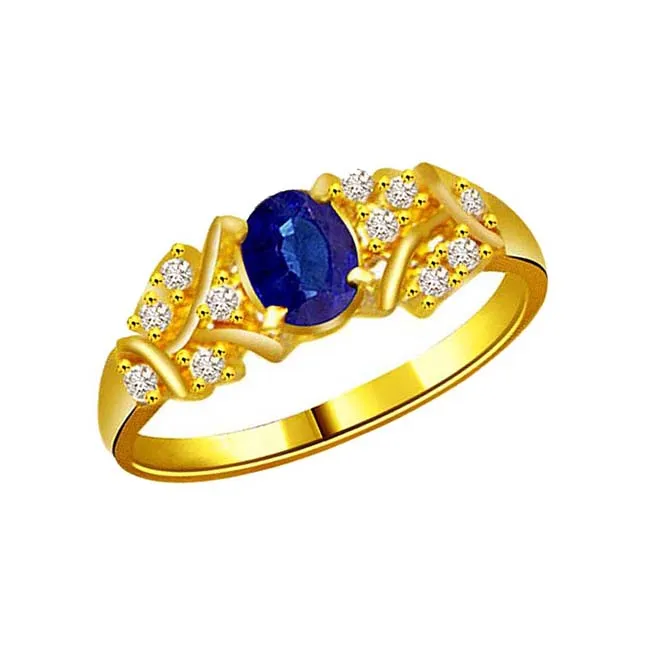 0.22cts Real Diamond & Blue Sapphire Gold Ring (SDR1167)