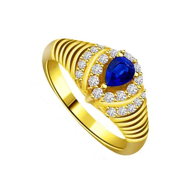 0.21cts Real Diamond & Blue Sapphire Gold Ring (SDR1168)