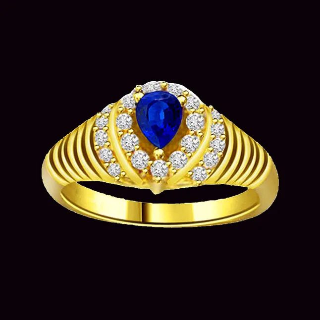 0.21cts Real Diamond & Blue Sapphire Gold Ring (SDR1168)