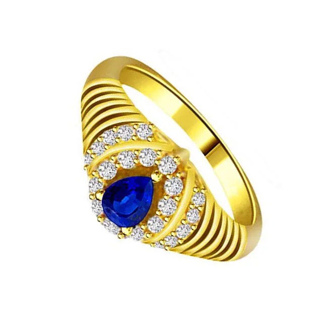 0.21cts Real Diamond & Blue Sapphire Gold Ring (SDR1168)