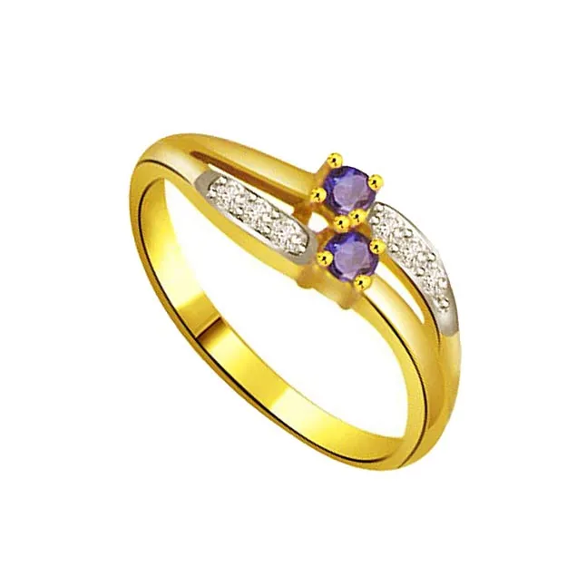 Classic Real Diamond & Blue Sapphire Gold Ring (SDR1171)